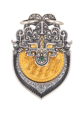 藏式饕餮山鬼花钱吊坠男女可旋转