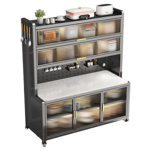 厨房置物架家用落地多层岩板储物柜多功能靠墙一体餐边收纳碗橱柜