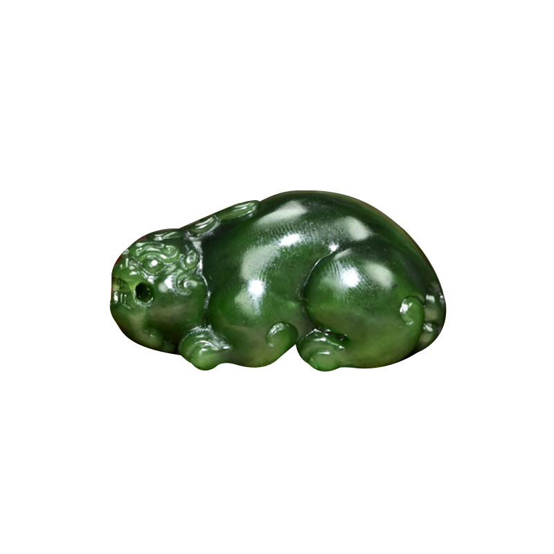 紫润轩和田玉碧玉菠菜绿貔貅吊坠老坑俄料守护挂件玉坠珍品招财件