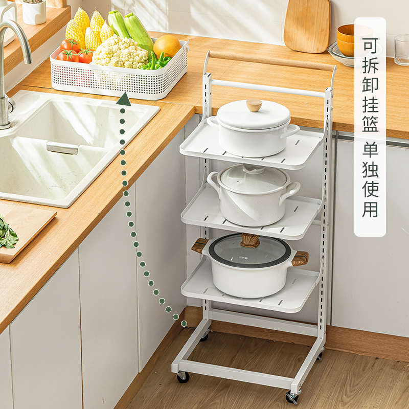 厨房锅架落地多功能置物架放锅具蔬菜多层可调节带轮移动收纳架子
