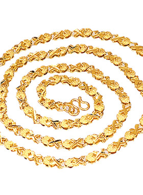 小鱼四叶草项链倒模锁骨链沙金女