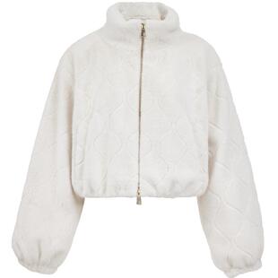 ONLY2025冬季新款花苞下摆设计简约纯色短款柔软毛绒棉服外套女