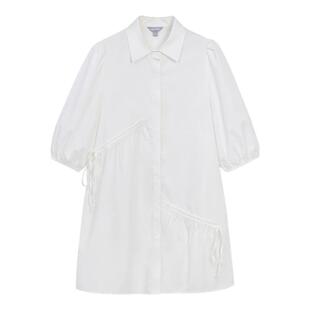 北欧时刻法式抽褶白色连衣裙女夏季新款显瘦气质小众设计感衬衫裙