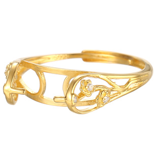 925纯银复古梅花戒指空托 diy珍珠戒托女夹珠子转运珠翡翠戒指托