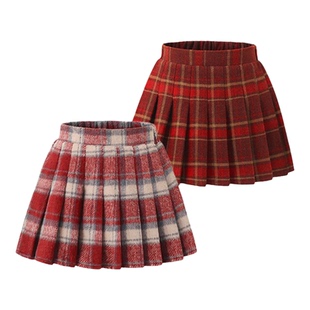 儿童百褶裙秋冬季JK短裙灰色加厚女童毛呢半身裙加绒宝宝a字裙裤