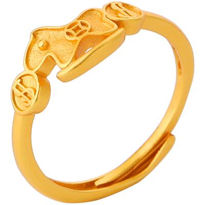 中国风钱币小马戒指女小众k金色招财设计轻奢开口食指戒礼物配饰