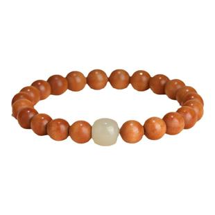 普陀山天然桃木手串女款和田玉好运来手链木质文玩佛珠玄学配饰男