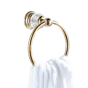 免打孔镀金色水晶毛巾环毛巾架欧式浴室五金挂件毛巾架挂浴巾钻石
