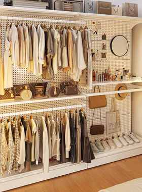 立式洞洞板衣帽架家用挂衣架收纳摆件衣架落地置物架金属多层衣柜