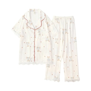 猫人冰丝睡衣女夏季短袖短裤长裤三件套甜美送闺蜜生日礼物礼盒装