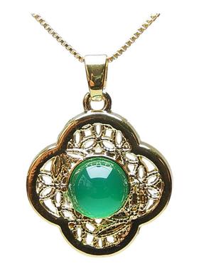 幸运草合金镶嵌绿玉髓吊坠锁骨链