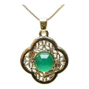 金镶玉吊坠合金镶嵌绿玉髓天然幸运草玉坠女款项链锁骨链配饰挂件