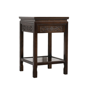 抽屉款简约实木花架鱼缸架榆木中式花几奇石客厅中式置物架盆景架