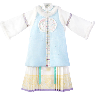 乌扣.岁寒 汉服冬款女童加厚明制比甲套装儿童中国风古装襦裙冬季