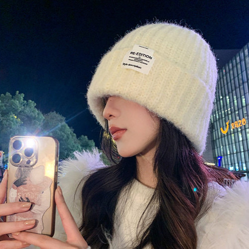 帽子女款2025新款冬季毛线帽显脸小毛绒冷帽大头围保暖针织帽护耳