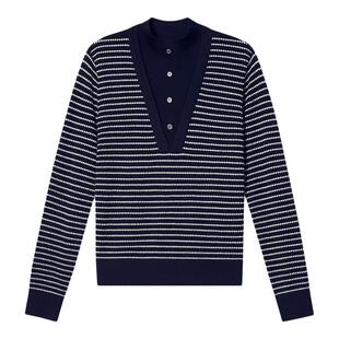 【100%绵羊毛】PSALTER诗篇海魂衫条纹假两件针织衫冬款