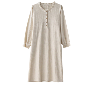 文艺复古睡裙女款春夏季纯棉亚麻薄款宽松长袖家居服连衣裙子大码