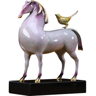 马上有喜铜马摆件招财老板办公室客厅玄关装饰品高档乔迁开业礼物