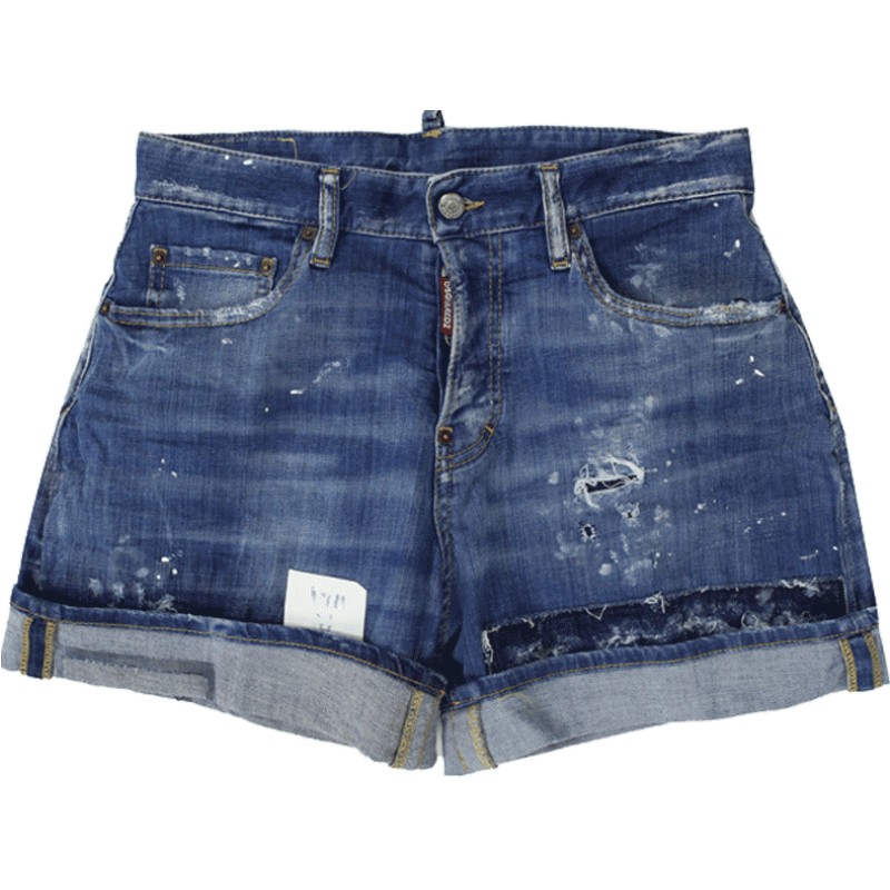 DSQUARED2破洞卷边做旧牛仔短裤