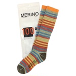 100%美利奴羊毛袜子彩条全毛巾女士-30℃户外徒步登山滑雪高筒袜