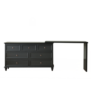 美式复古实木斗柜梳妆台一体床尾卧室经典黑色法式化妆桌收纳柜