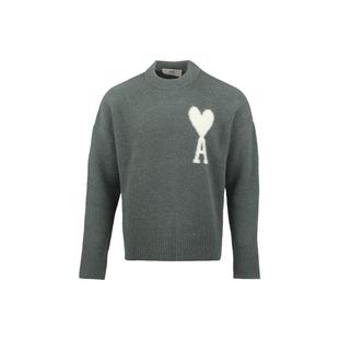 【自营】AMI白色爱心刺绣宽松圆领套头针织衫云朵毛衣男女同款