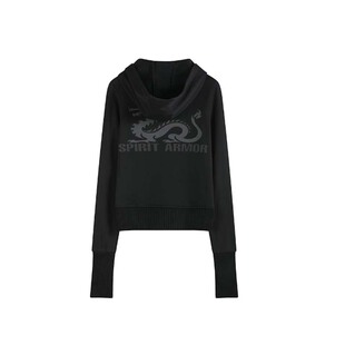 no E mosen(noE)'SPIRITARMOR'龙图腾印花指洞拳击正肩合身卫衣