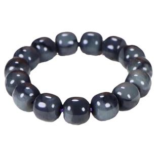 保真天然新疆和田玉青花籽料手链男女款老型珠佛珠手串黑白飘墨玉