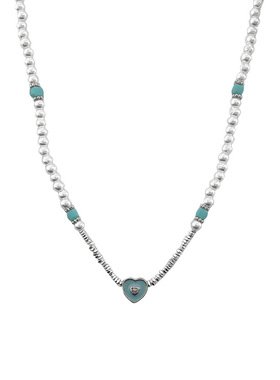 甜酷蓝色爱心拼接珍珠小碎银项链