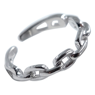 日韩镀银时尚简约个性锁链镂空细链条开口女戒指指环可调