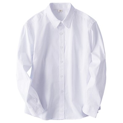 胖童纯棉长袖宽松校服白衬衫