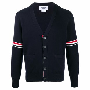 THOM BROWNE 男士棉质V领针织衫开衫薄外套