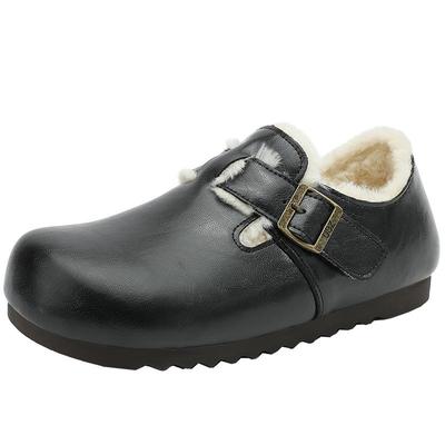 UBZ 防水加绒皮面黑色勃肯鞋女2025冬季厚底内增高保暖棕色毛毛鞋