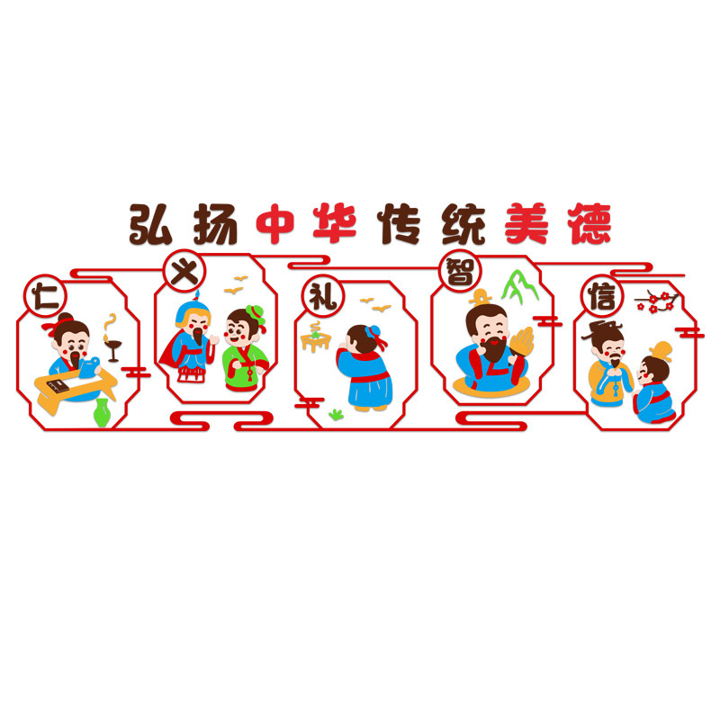 教室走廊亚克力传统文化墙贴