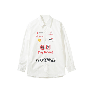 Holocene美式潮牌原创巴黎风格满印赛车风衬衫情侣同款小个子衬衣