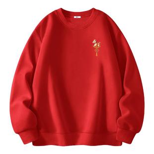 回力2026马年本命年卫衣男女同款红色小马图案加绒保暖新年衣服Y