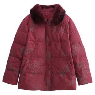 依佈中老年女士高贵兔毛领羽绒服2025冬装新款加厚保暖妈妈装外套