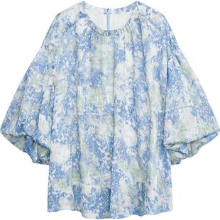 播圆领碎花衬衫女商场同款2024夏设计感花苞袖小衫上衣BDR2HD1065