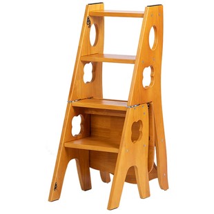 橡胶木实木梯凳多功能折叠楼梯椅子踏板台阶两用四步梯子网红梯椅