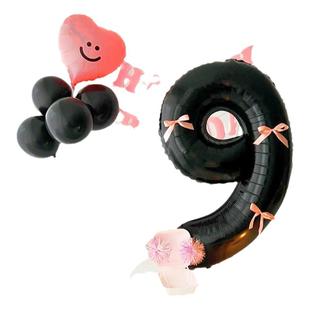 生日黑粉蝴蝶结数字气球32寸缎带铝膜氛围女派对布置背景拍照道具