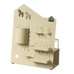 办公室洞洞板收纳架奶茶色多功能桌面展示架复古玄关金属置物架