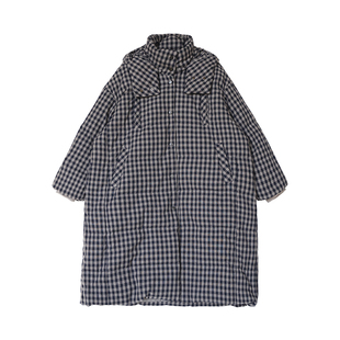 高充绒量色织格纹90白鹅绒纯棉连帽阔感过膝长款羽绒服 安妮森林