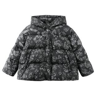 哈齿童装韩版碎花面包服儿童短款羽绒服女童连帽羽绒外套亲子款