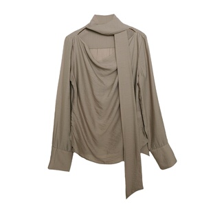 飘带衬衫女设计感小众轻熟挂脖系脖荡领法式气质高级感宽松白上衣