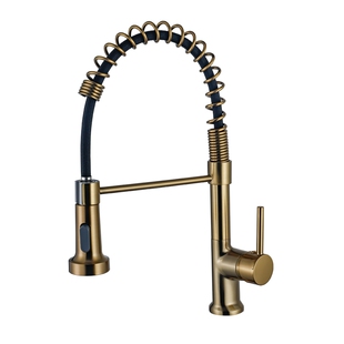 拉丝金厨房弹簧拉伸龙头冷热水可旋转单孔单开关单把菜盆水龙头