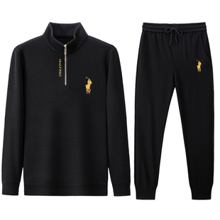 正品名牌男装休闲运动套装男春秋季立领长袖polo衫男士高端两件套