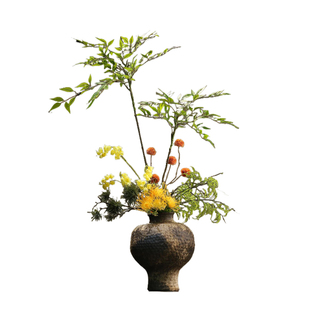 新中式陶瓷花瓶插花酒店民宿禅意玄关桌面装饰仿真南天竹花艺摆件