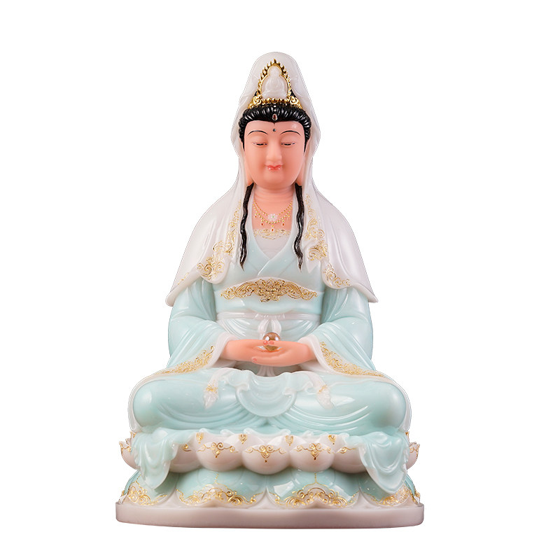 高品质无杂质颗粒汉白玉抱珠观音
