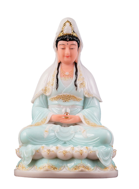 高品质无杂质颗粒汉白玉抱珠观音