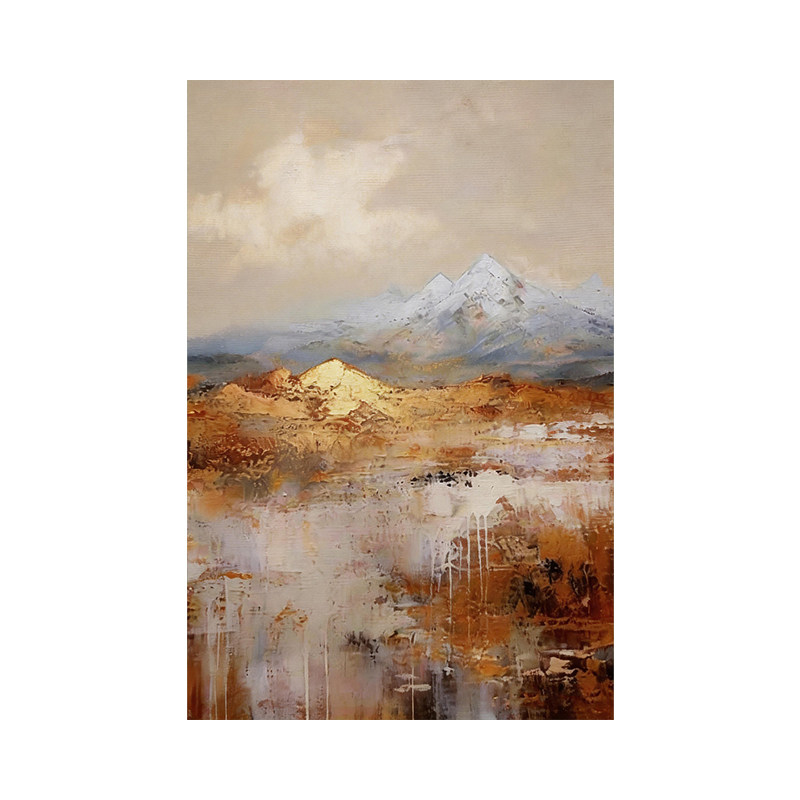 可班手绘油画大气雪山客厅挂画